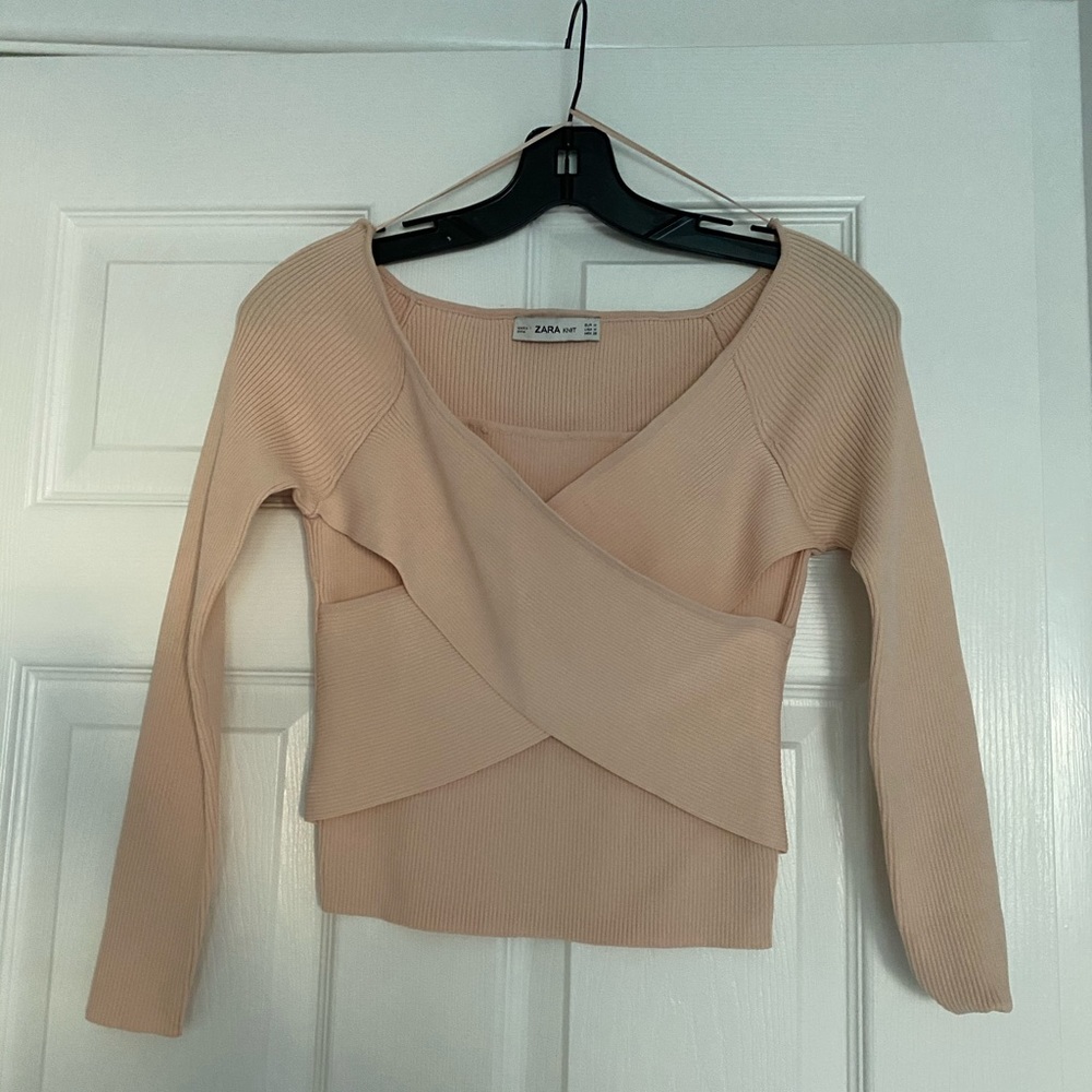 Tan cropped tight long sleeve